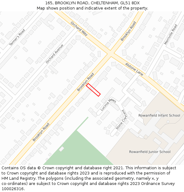 165, BROOKLYN ROAD, CHELTENHAM, GL51 8DX: Location map and indicative extent of plot