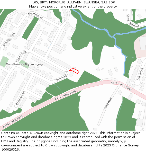 165, BRYN MORGRUG, ALLTWEN, SWANSEA, SA8 3DP: Location map and indicative extent of plot