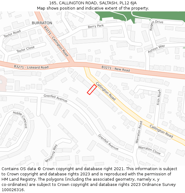 165, CALLINGTON ROAD, SALTASH, PL12 6JA: Location map and indicative extent of plot