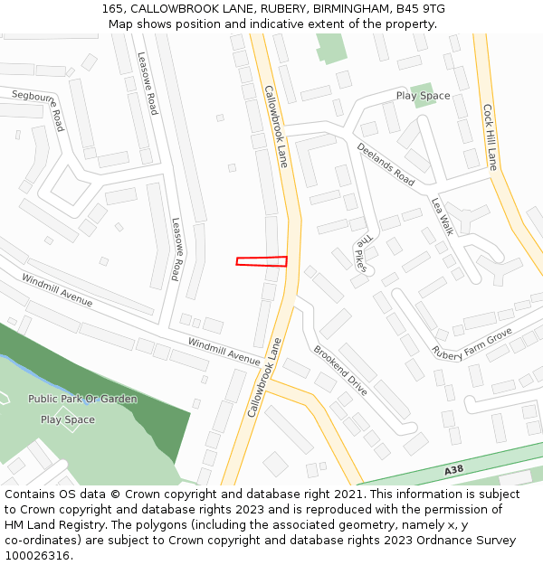 165, CALLOWBROOK LANE, RUBERY, BIRMINGHAM, B45 9TG: Location map and indicative extent of plot