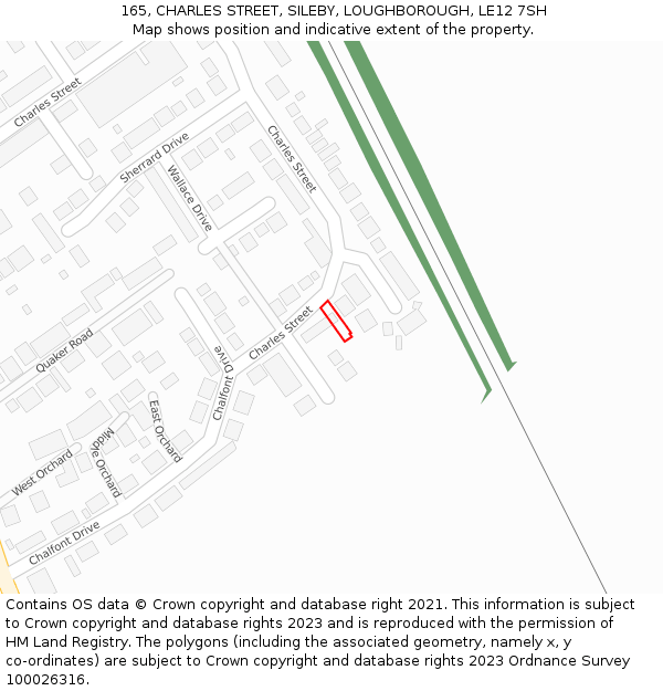 165, CHARLES STREET, SILEBY, LOUGHBOROUGH, LE12 7SH: Location map and indicative extent of plot