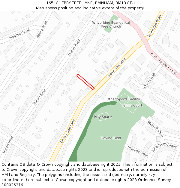 165, CHERRY TREE LANE, RAINHAM, RM13 8TU: Location map and indicative extent of plot