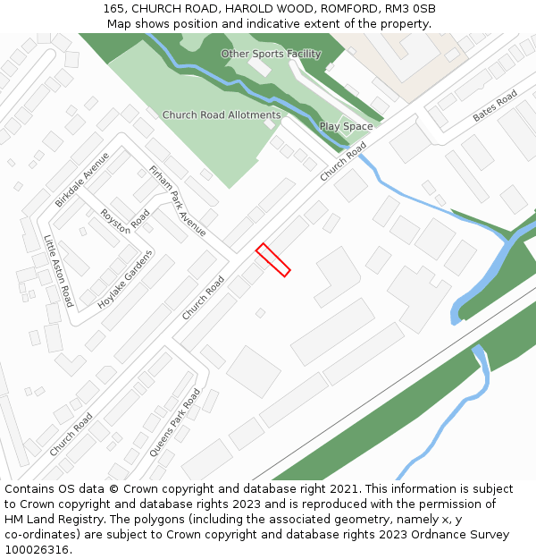 165, CHURCH ROAD, HAROLD WOOD, ROMFORD, RM3 0SB: Location map and indicative extent of plot