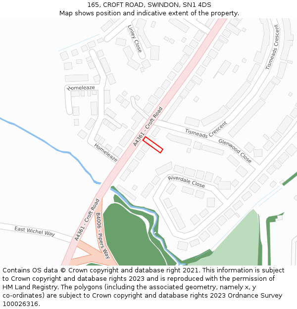 165, CROFT ROAD, SWINDON, SN1 4DS: Location map and indicative extent of plot