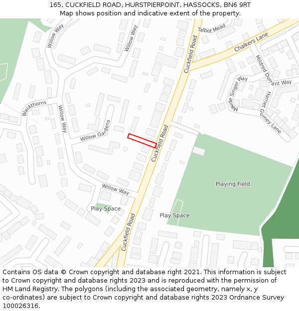 165, CUCKFIELD ROAD, HURSTPIERPOINT, HASSOCKS, BN6 9RT: Location map and indicative extent of plot
