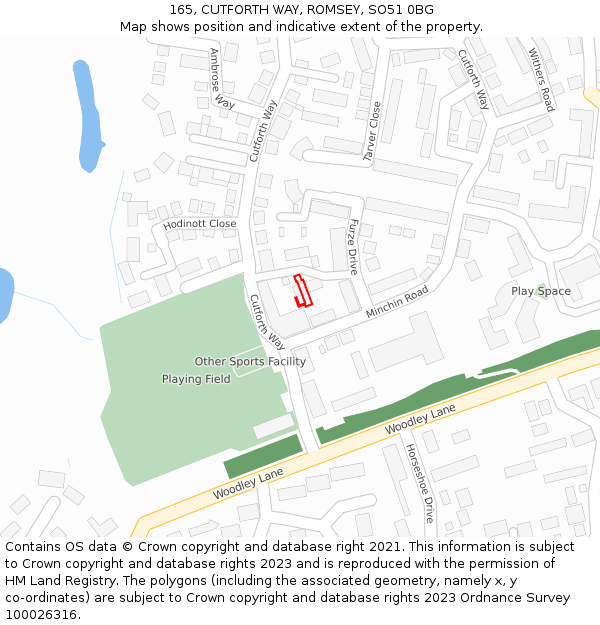 165, CUTFORTH WAY, ROMSEY, SO51 0BG: Location map and indicative extent of plot