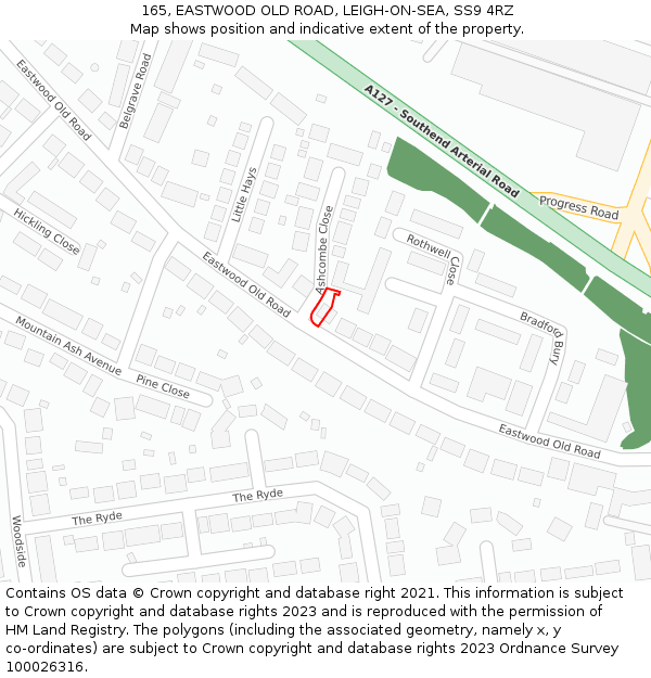 165, EASTWOOD OLD ROAD, LEIGH-ON-SEA, SS9 4RZ: Location map and indicative extent of plot