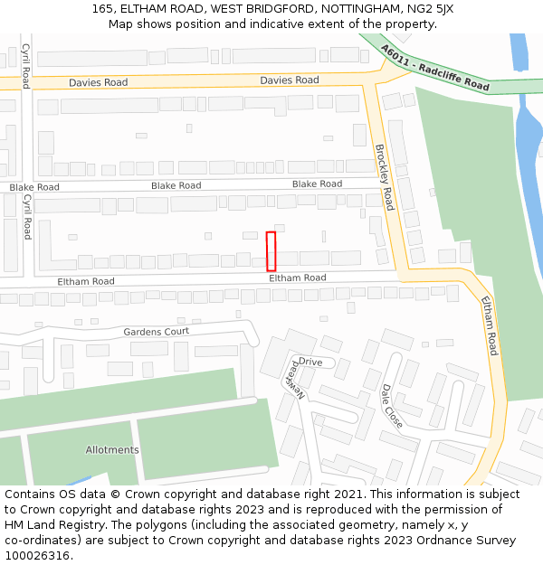 165, ELTHAM ROAD, WEST BRIDGFORD, NOTTINGHAM, NG2 5JX: Location map and indicative extent of plot