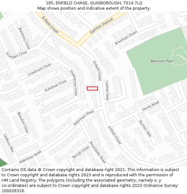 165, ENFIELD CHASE, GUISBOROUGH, TS14 7LQ: Location map and indicative extent of plot