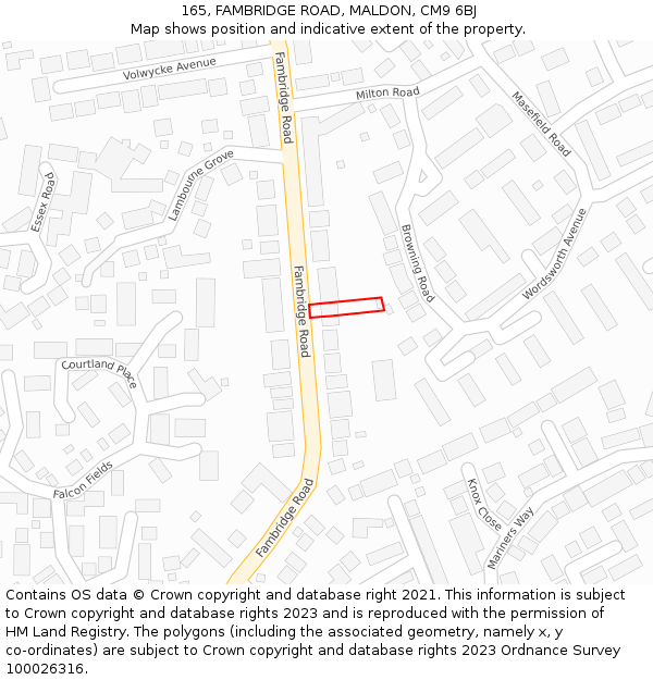 165, FAMBRIDGE ROAD, MALDON, CM9 6BJ: Location map and indicative extent of plot