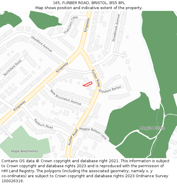 165, FURBER ROAD, BRISTOL, BS5 8PL: Location map and indicative extent of plot