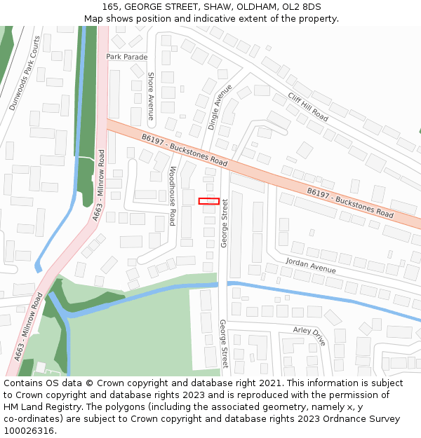 165, GEORGE STREET, SHAW, OLDHAM, OL2 8DS: Location map and indicative extent of plot