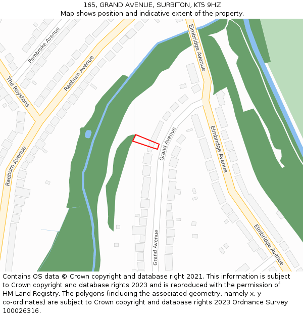 165, GRAND AVENUE, SURBITON, KT5 9HZ: Location map and indicative extent of plot