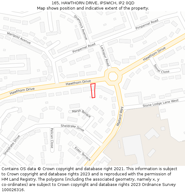 165, HAWTHORN DRIVE, IPSWICH, IP2 0QD: Location map and indicative extent of plot