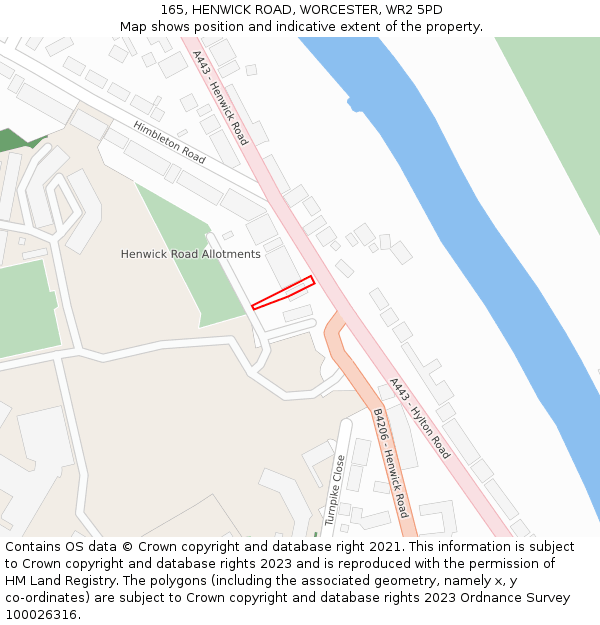 165, HENWICK ROAD, WORCESTER, WR2 5PD: Location map and indicative extent of plot