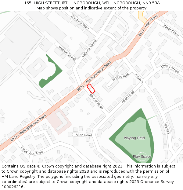 165, HIGH STREET, IRTHLINGBOROUGH, WELLINGBOROUGH, NN9 5RA: Location map and indicative extent of plot