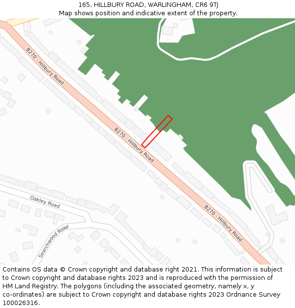 165, HILLBURY ROAD, WARLINGHAM, CR6 9TJ: Location map and indicative extent of plot