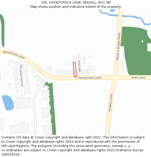 165, HONEYCROCK LANE, REDHILL, RH1 5JR: Location map and indicative extent of plot