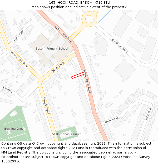 165, HOOK ROAD, EPSOM, KT19 8TU: Location map and indicative extent of plot