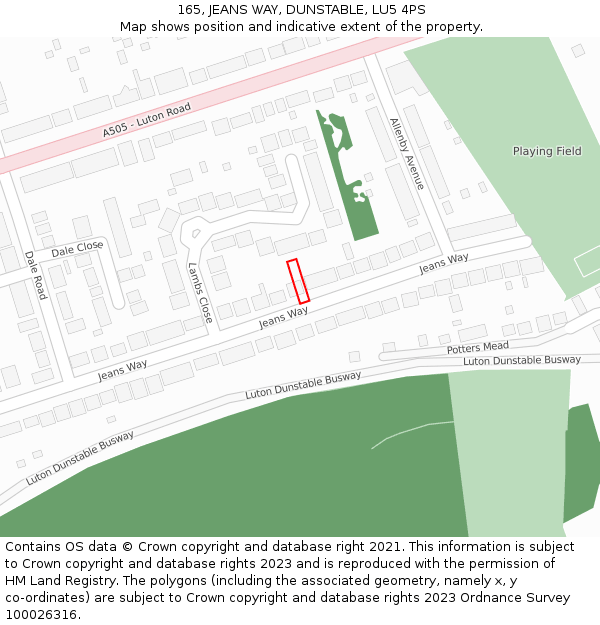 165, JEANS WAY, DUNSTABLE, LU5 4PS: Location map and indicative extent of plot