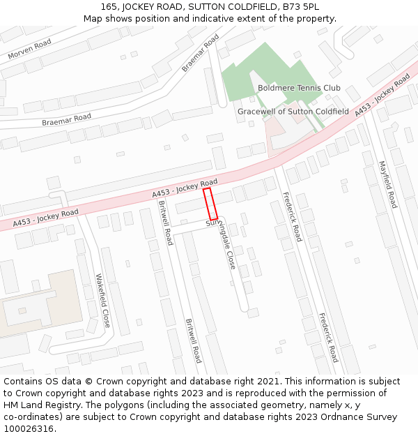 165, JOCKEY ROAD, SUTTON COLDFIELD, B73 5PL: Location map and indicative extent of plot