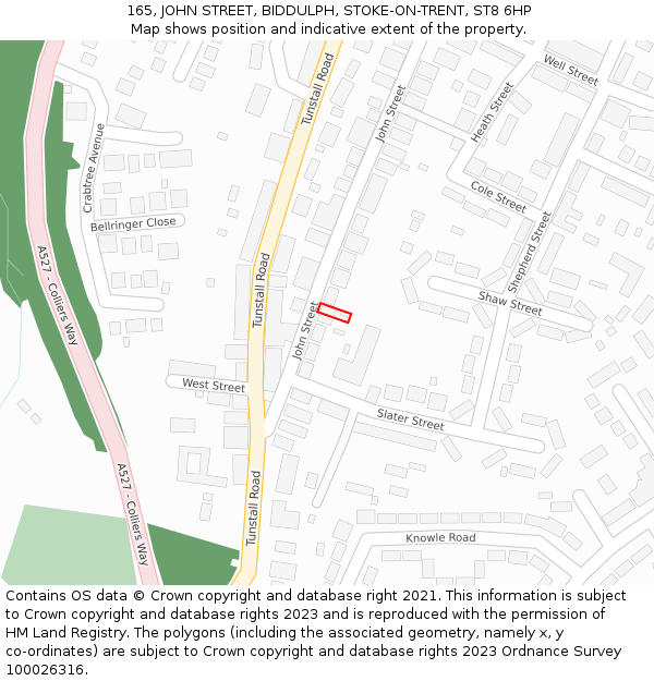 165, JOHN STREET, BIDDULPH, STOKE-ON-TRENT, ST8 6HP: Location map and indicative extent of plot