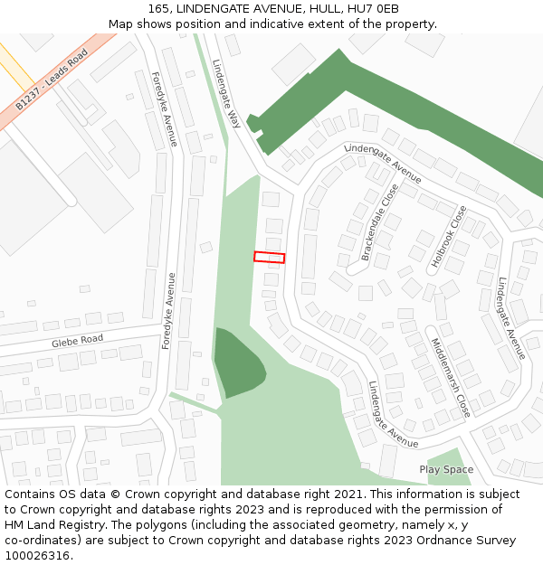 165, LINDENGATE AVENUE, HULL, HU7 0EB: Location map and indicative extent of plot