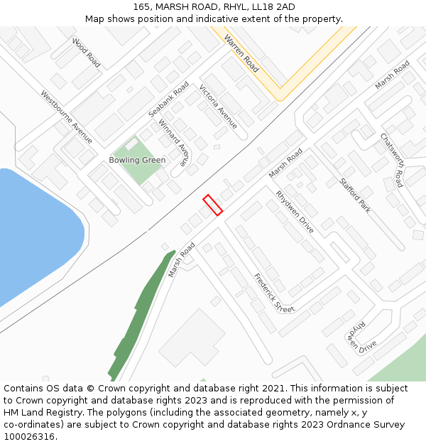 165, MARSH ROAD, RHYL, LL18 2AD: Location map and indicative extent of plot