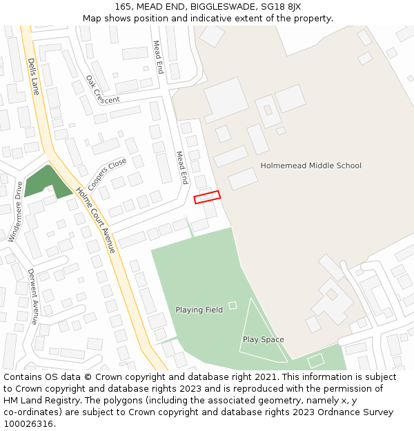 165, MEAD END, BIGGLESWADE, SG18 8JX: Location map and indicative extent of plot