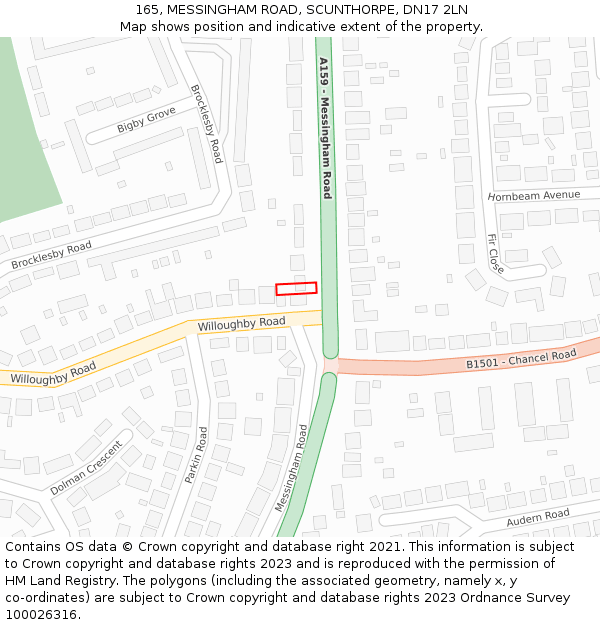165, MESSINGHAM ROAD, SCUNTHORPE, DN17 2LN: Location map and indicative extent of plot