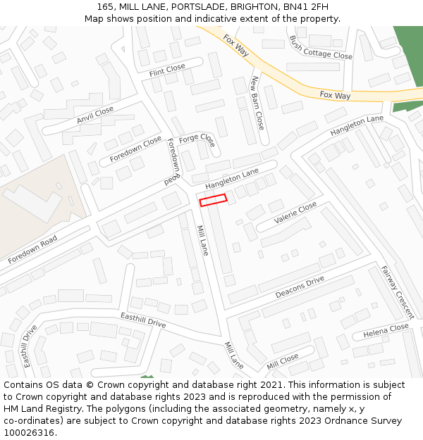 165, MILL LANE, PORTSLADE, BRIGHTON, BN41 2FH: Location map and indicative extent of plot