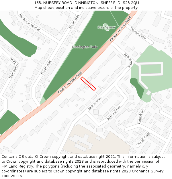 165, NURSERY ROAD, DINNINGTON, SHEFFIELD, S25 2QU: Location map and indicative extent of plot