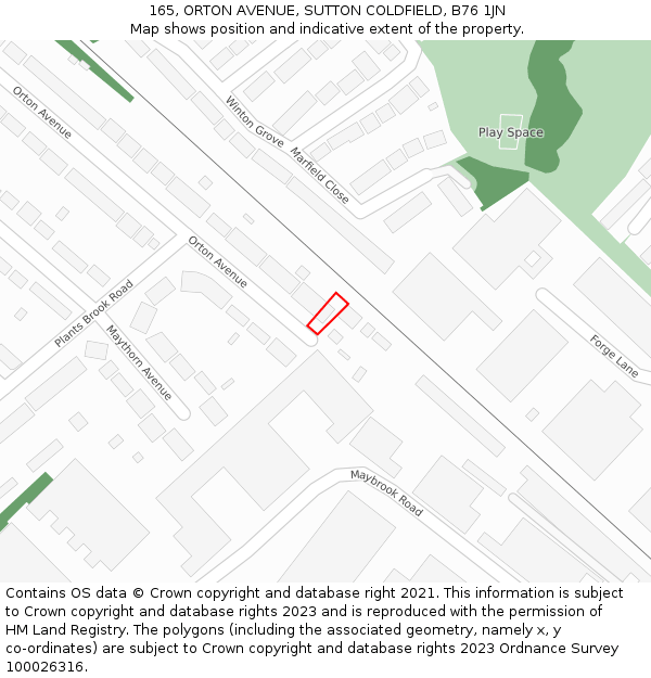 165, ORTON AVENUE, SUTTON COLDFIELD, B76 1JN: Location map and indicative extent of plot