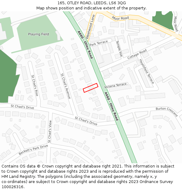 165, OTLEY ROAD, LEEDS, LS6 3QG: Location map and indicative extent of plot