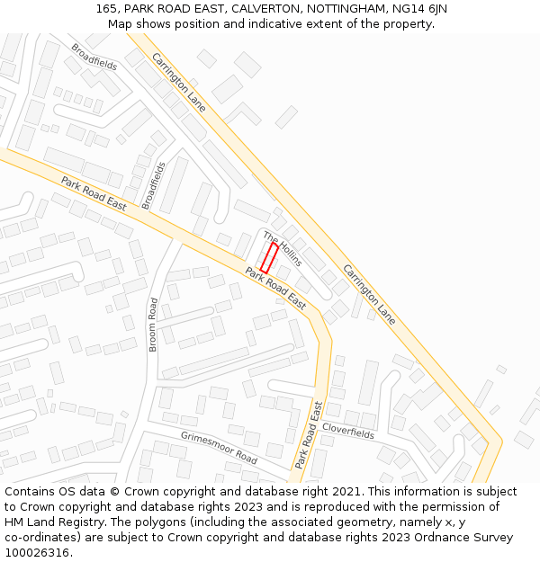 165, PARK ROAD EAST, CALVERTON, NOTTINGHAM, NG14 6JN: Location map and indicative extent of plot