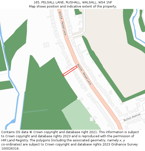 165, PELSALL LANE, RUSHALL, WALSALL, WS4 1NF: Location map and indicative extent of plot