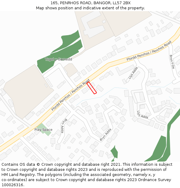 165, PENRHOS ROAD, BANGOR, LL57 2BX: Location map and indicative extent of plot