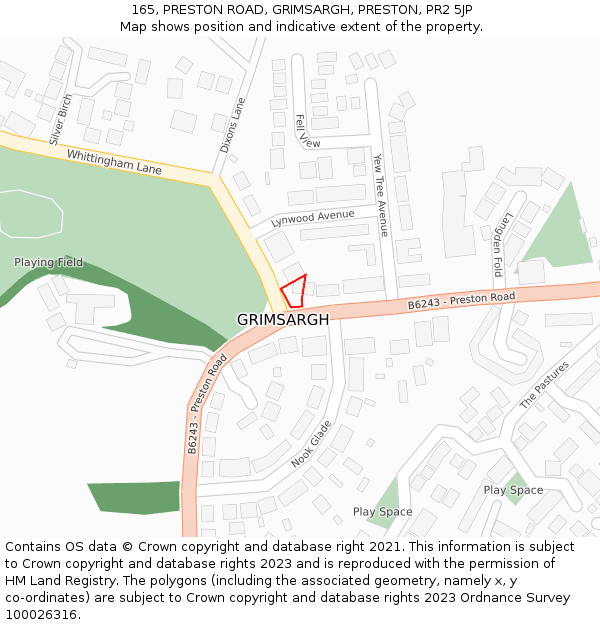 165, PRESTON ROAD, GRIMSARGH, PRESTON, PR2 5JP: Location map and indicative extent of plot