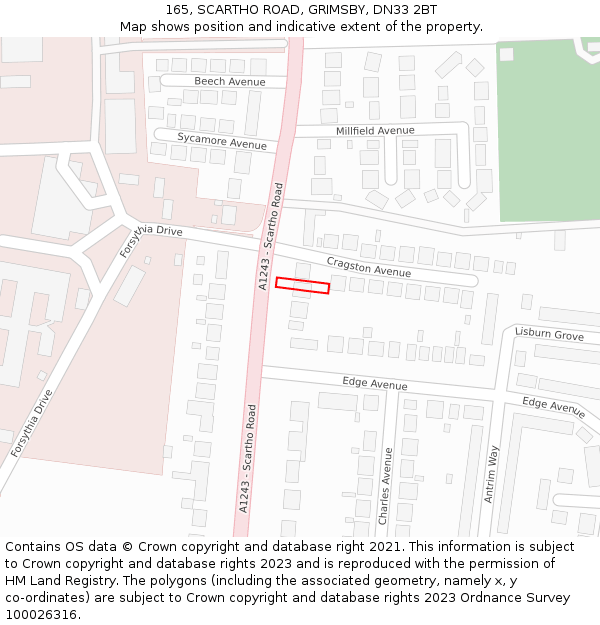 165, SCARTHO ROAD, GRIMSBY, DN33 2BT: Location map and indicative extent of plot