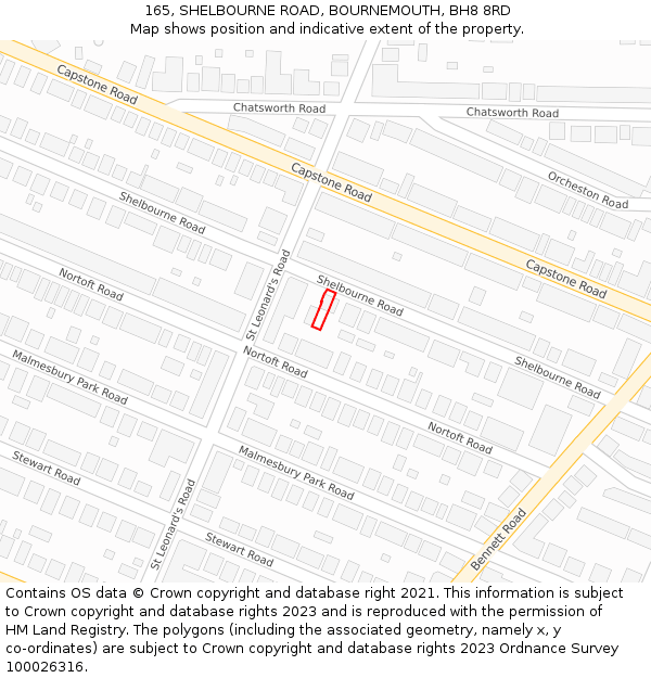 165, SHELBOURNE ROAD, BOURNEMOUTH, BH8 8RD: Location map and indicative extent of plot