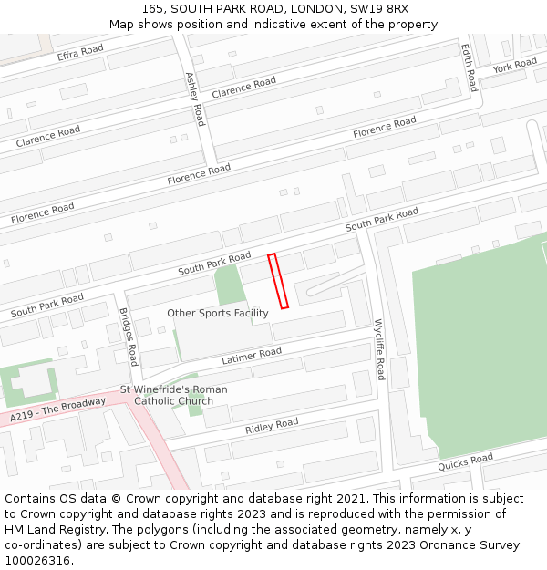 165, SOUTH PARK ROAD, LONDON, SW19 8RX: Location map and indicative extent of plot