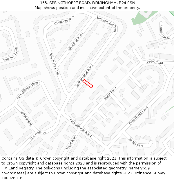 165, SPRINGTHORPE ROAD, BIRMINGHAM, B24 0SN: Location map and indicative extent of plot