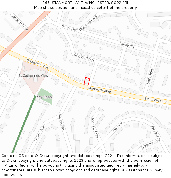 165, STANMORE LANE, WINCHESTER, SO22 4BL: Location map and indicative extent of plot