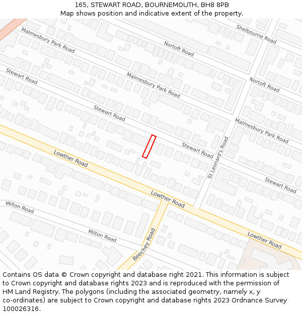 165, STEWART ROAD, BOURNEMOUTH, BH8 8PB: Location map and indicative extent of plot