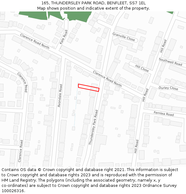 165, THUNDERSLEY PARK ROAD, BENFLEET, SS7 1EL: Location map and indicative extent of plot