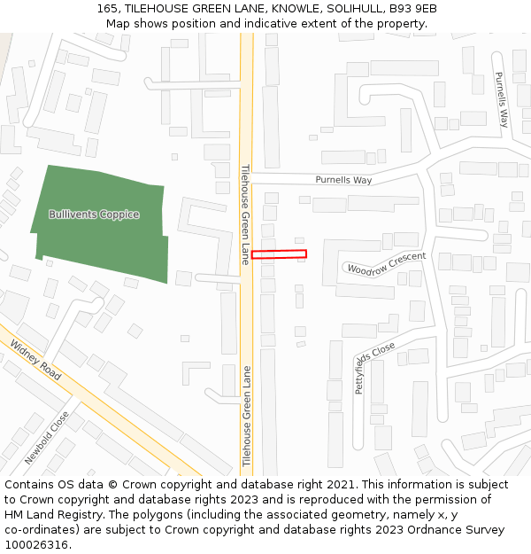 165, TILEHOUSE GREEN LANE, KNOWLE, SOLIHULL, B93 9EB: Location map and indicative extent of plot