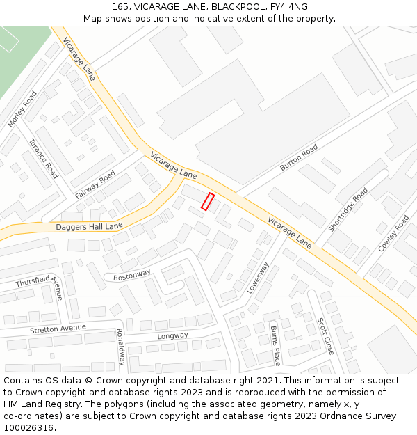 165, VICARAGE LANE, BLACKPOOL, FY4 4NG: Location map and indicative extent of plot