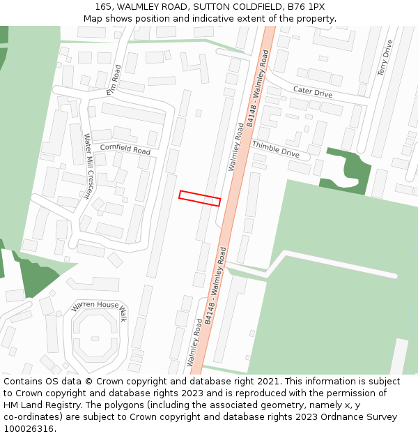 165, WALMLEY ROAD, SUTTON COLDFIELD, B76 1PX: Location map and indicative extent of plot