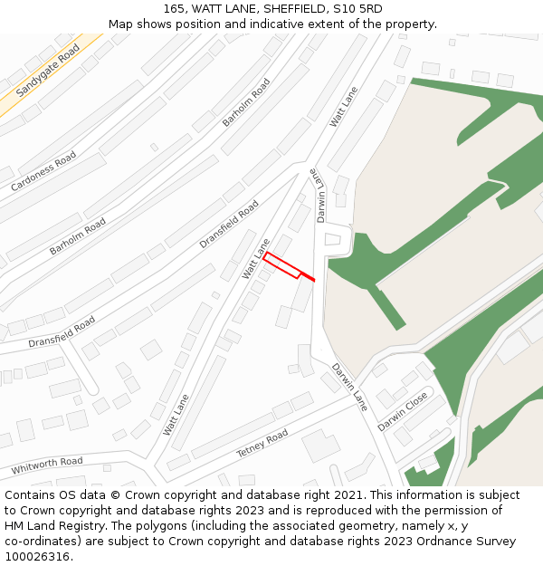 165, WATT LANE, SHEFFIELD, S10 5RD: Location map and indicative extent of plot