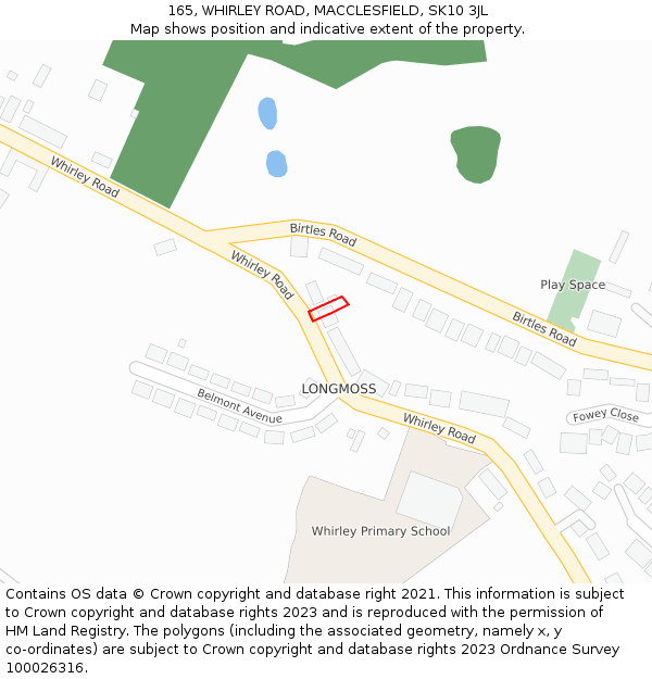 165, WHIRLEY ROAD, MACCLESFIELD, SK10 3JL: Location map and indicative extent of plot